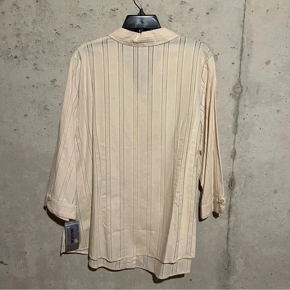 ALIA Womens NWT Plus Sz 18W 3/4 Sleeve Button Front Collared Career Shirt Stone - Picture 8 of 10